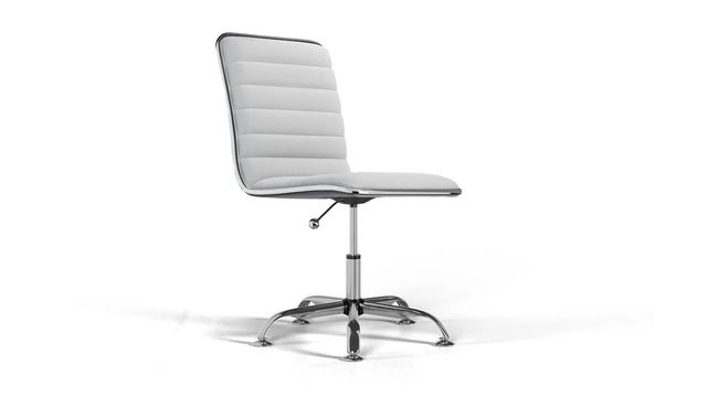 Dinamo Office Chair - White Vegan Leather and Chrome Base - Without Wheels