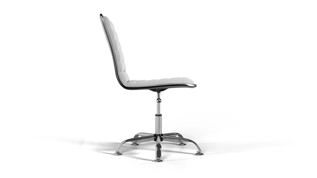 Dinamo Office Chair - White Vegan Leather and Chrome Base - Without Wheels