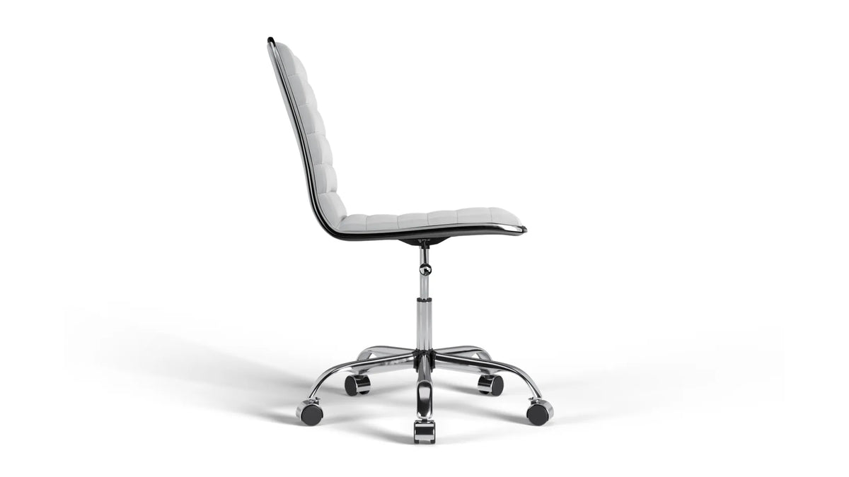 Dinamo Office Chair - White Vegan Leather and Chrome Base - With Wheels