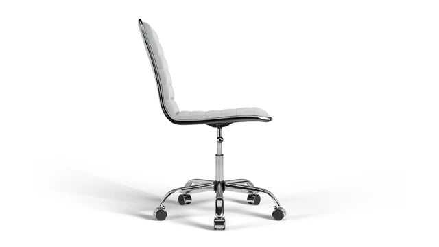 Dinamo Office Chair - White Vegan Leather and Chrome Base - With Wheels