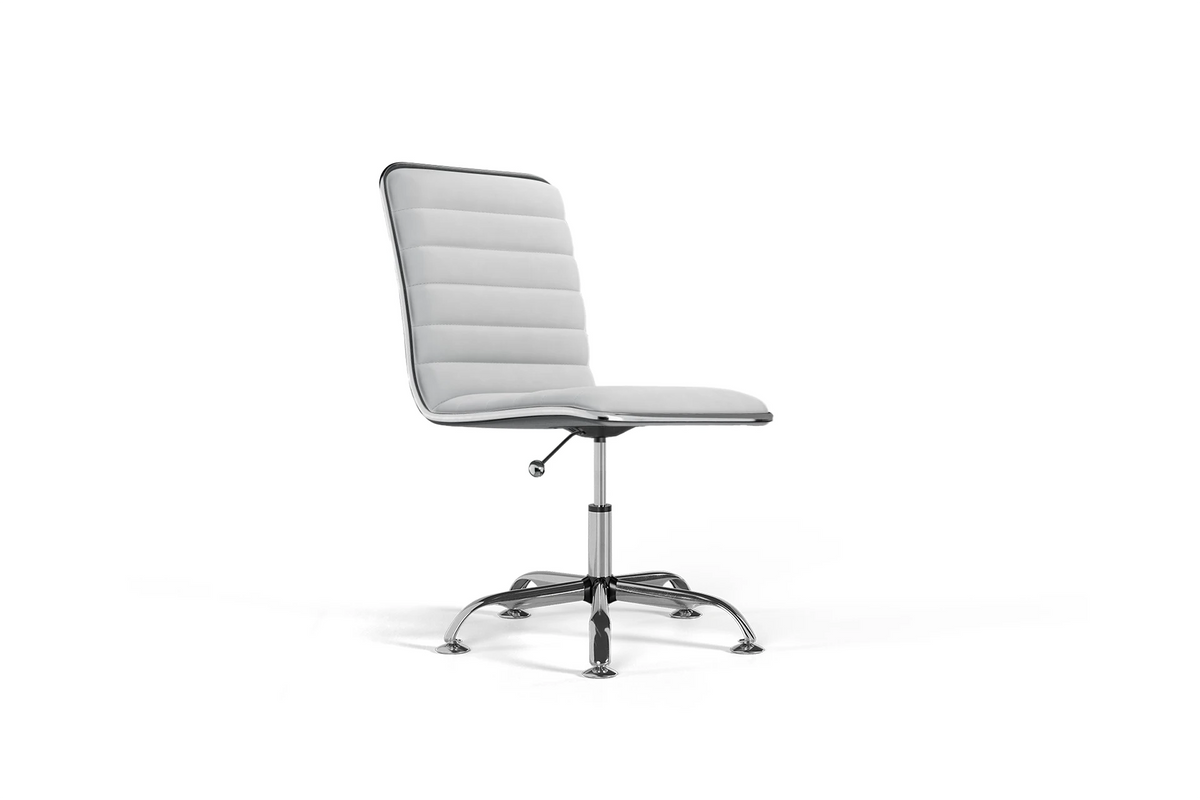 Dinamo Office Chair - White Vegan Leather and Chrome Base - Without Wheels