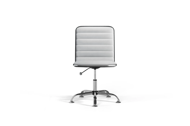 Dinamo Office Chair - White Vegan Leather and Chrome Base - Without Wheels