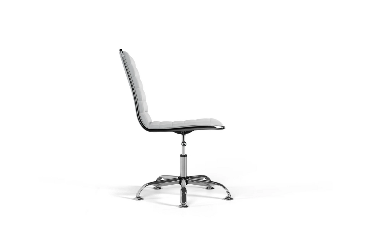 Dinamo Office Chair - White Vegan Leather and Chrome Base - Without Wheels