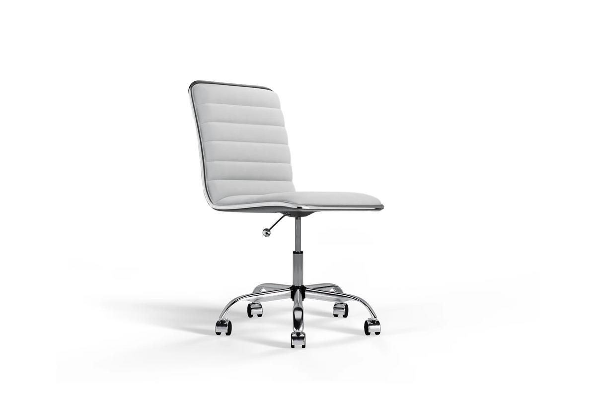 Dinamo Office Chair - White Vegan Leather and Chrome Base - With Wheels