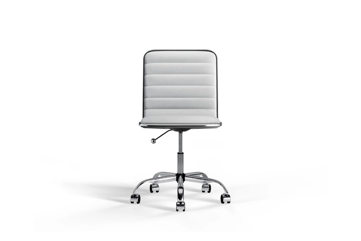 Dinamo Office Chair - White Vegan Leather and Chrome Base - With Wheels