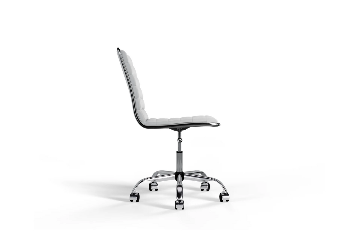 Dinamo Office Chair - White Vegan Leather and Chrome Base - With Wheels