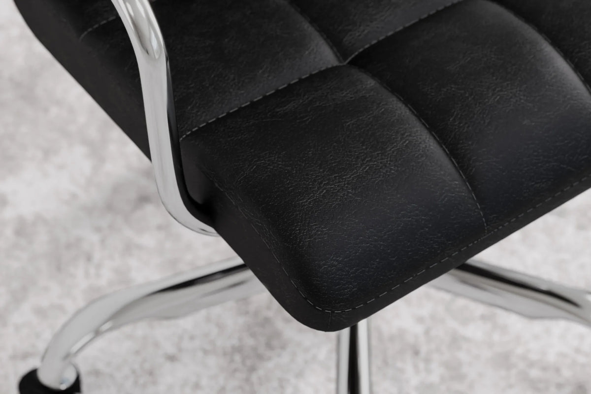 Futura Office Chair - Black Vegan Leather and Chrome Base - With Wheels