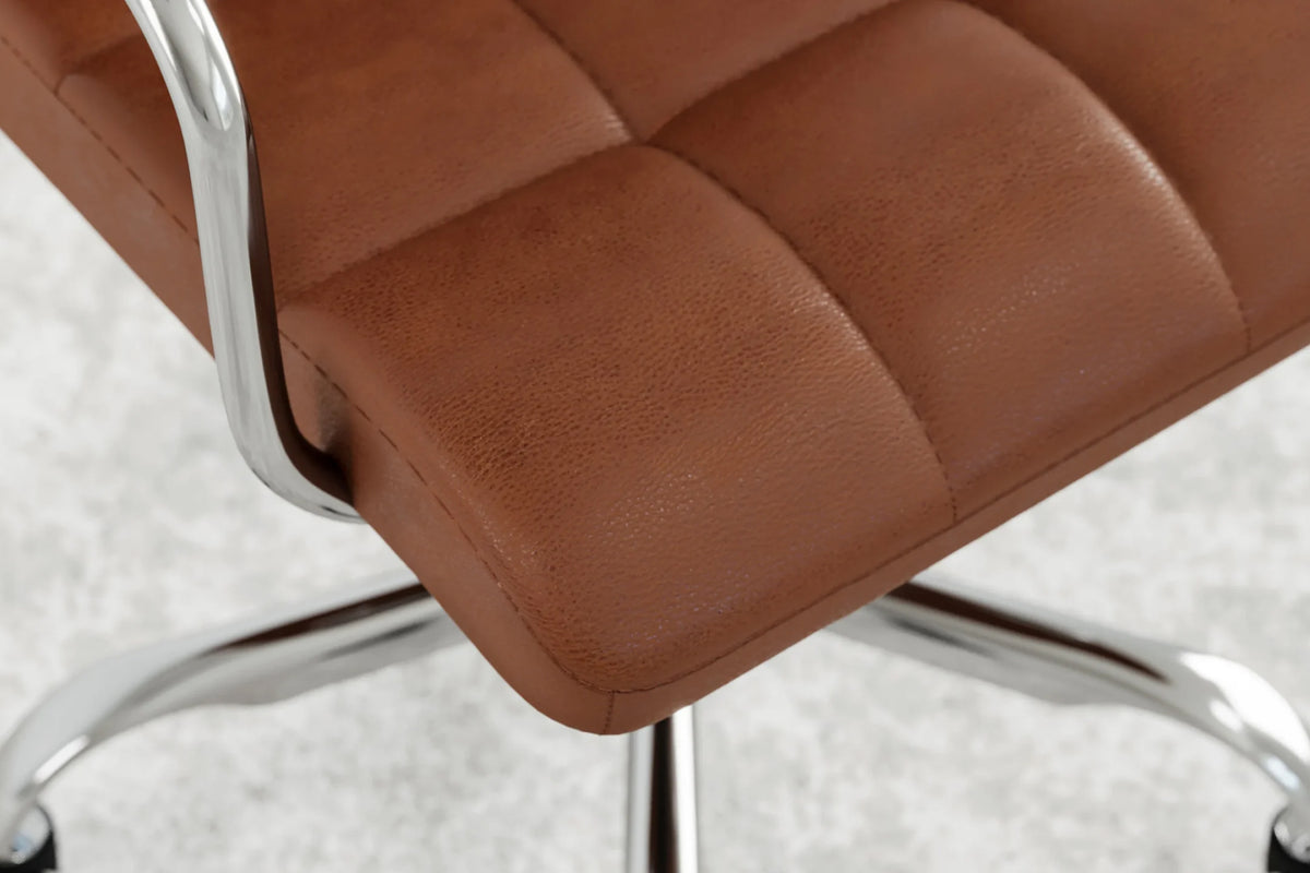 Futura Office Chair - Brown Vegan Leather and Chrome Base - With Wheels