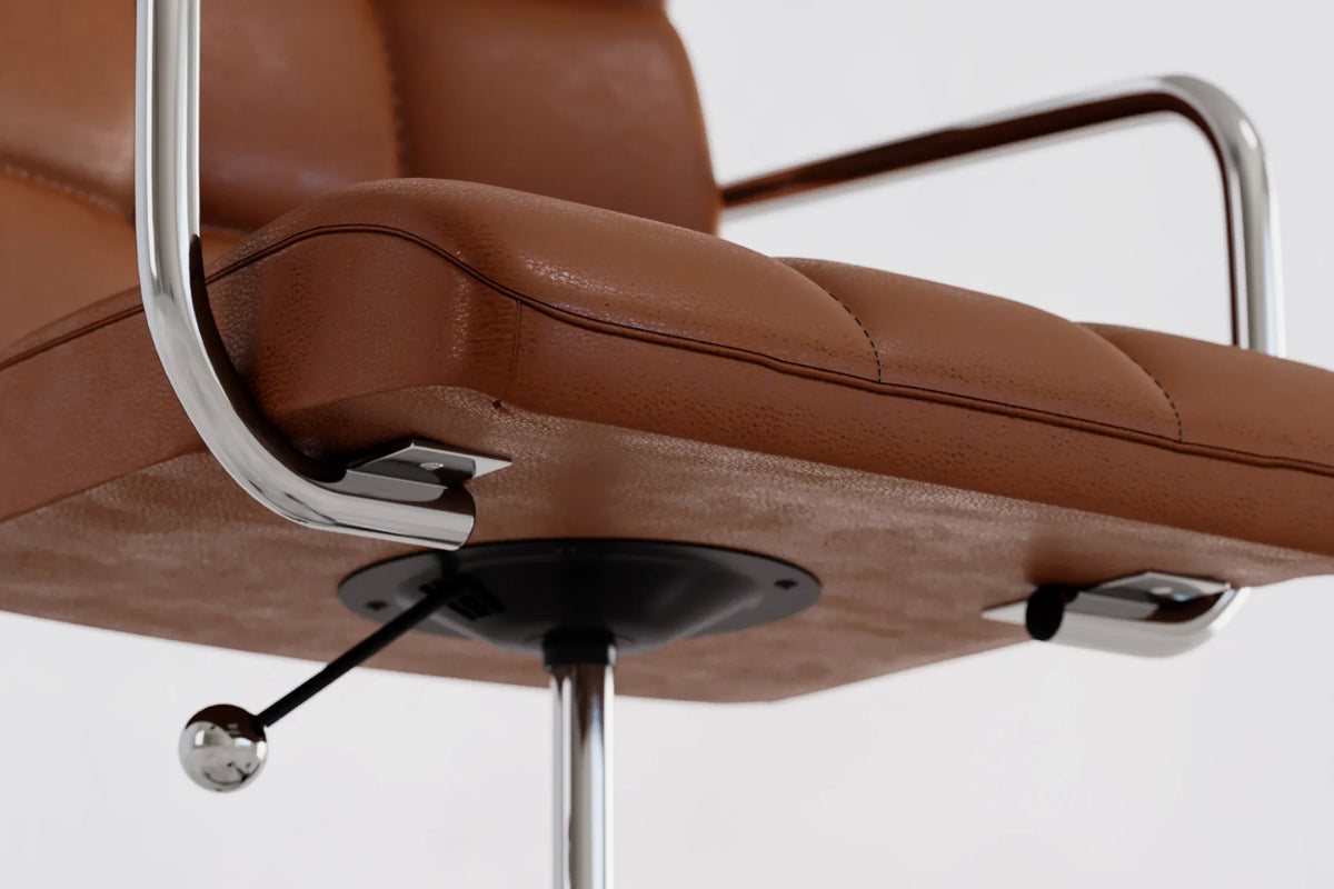 Futura Office Chair - Brown Vegan Leather and Chrome Base - With Wheels