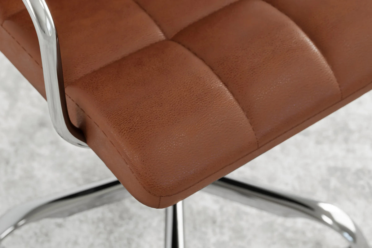 Futura Office Chair - Brown Vegan Leather and Chrome Base - With Wheels