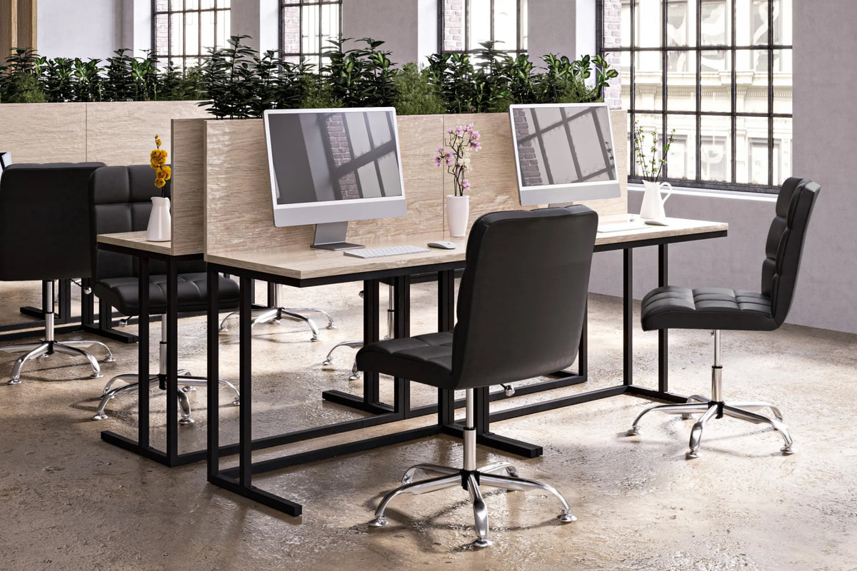 Futura Office Chair - Black Vegan Leather and Chrome Base - Without Wheels