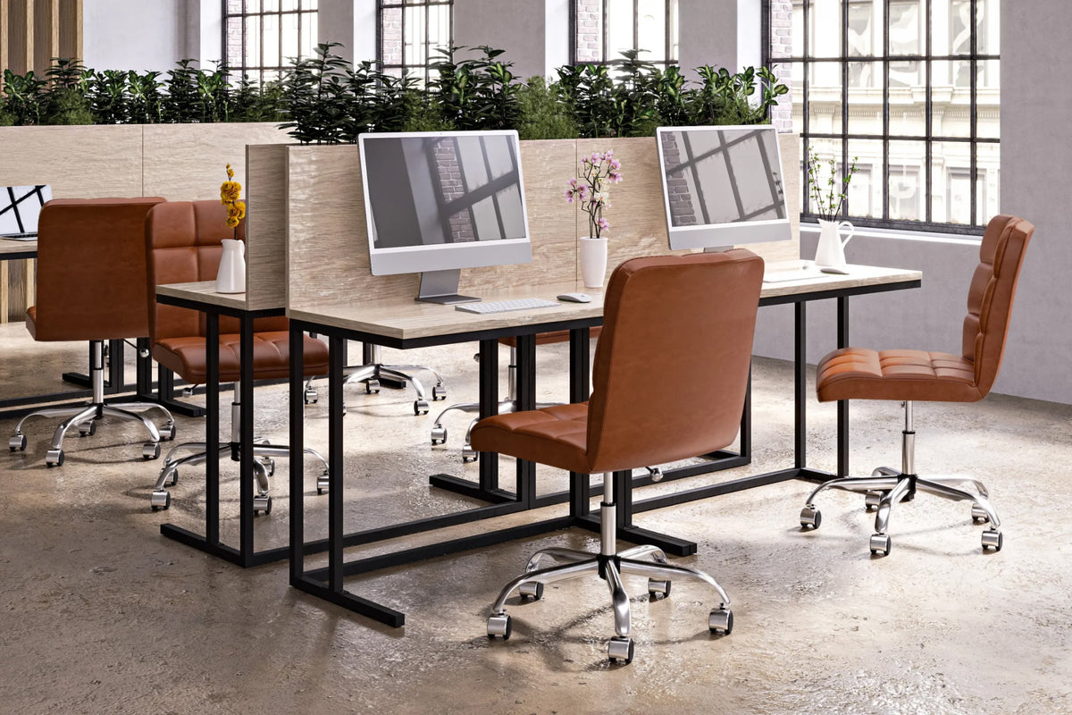 Futura Office Chair - Brown Vegan Leather and Chrome Base - With Wheels