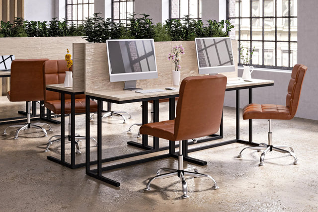 Futura Office Chair - Brown Vegan Leather and Chrome Base - Without Wheels