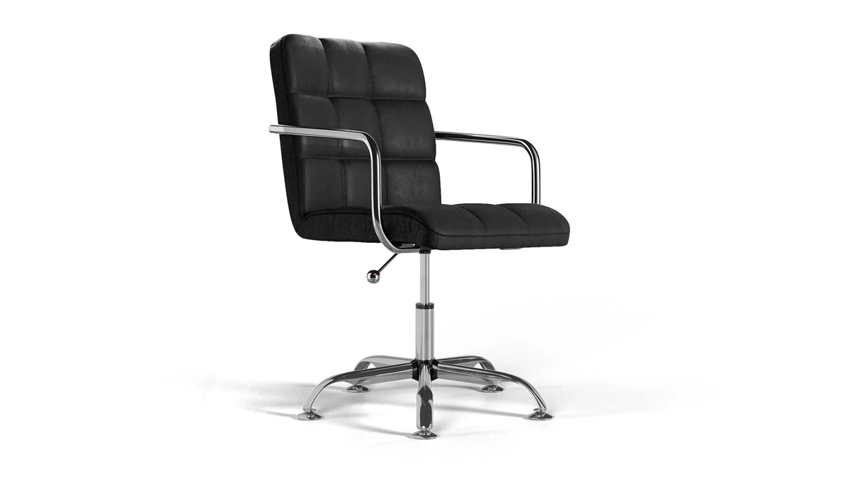 Futura Office Chair - Black Vegan Leather and Chrome Base - Without Wheels