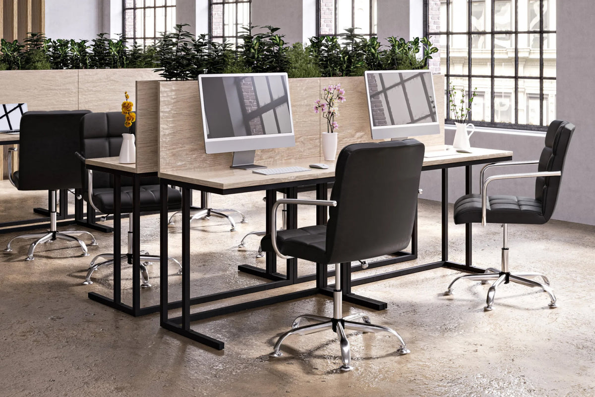 Futura Office Chair - Black Vegan Leather and Chrome Base - Without Wheels