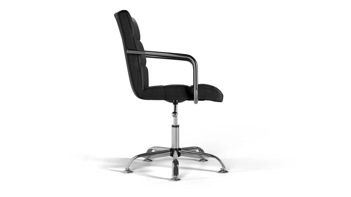 Futura Office Chair - Black Vegan Leather and Chrome Base - Without Wheels