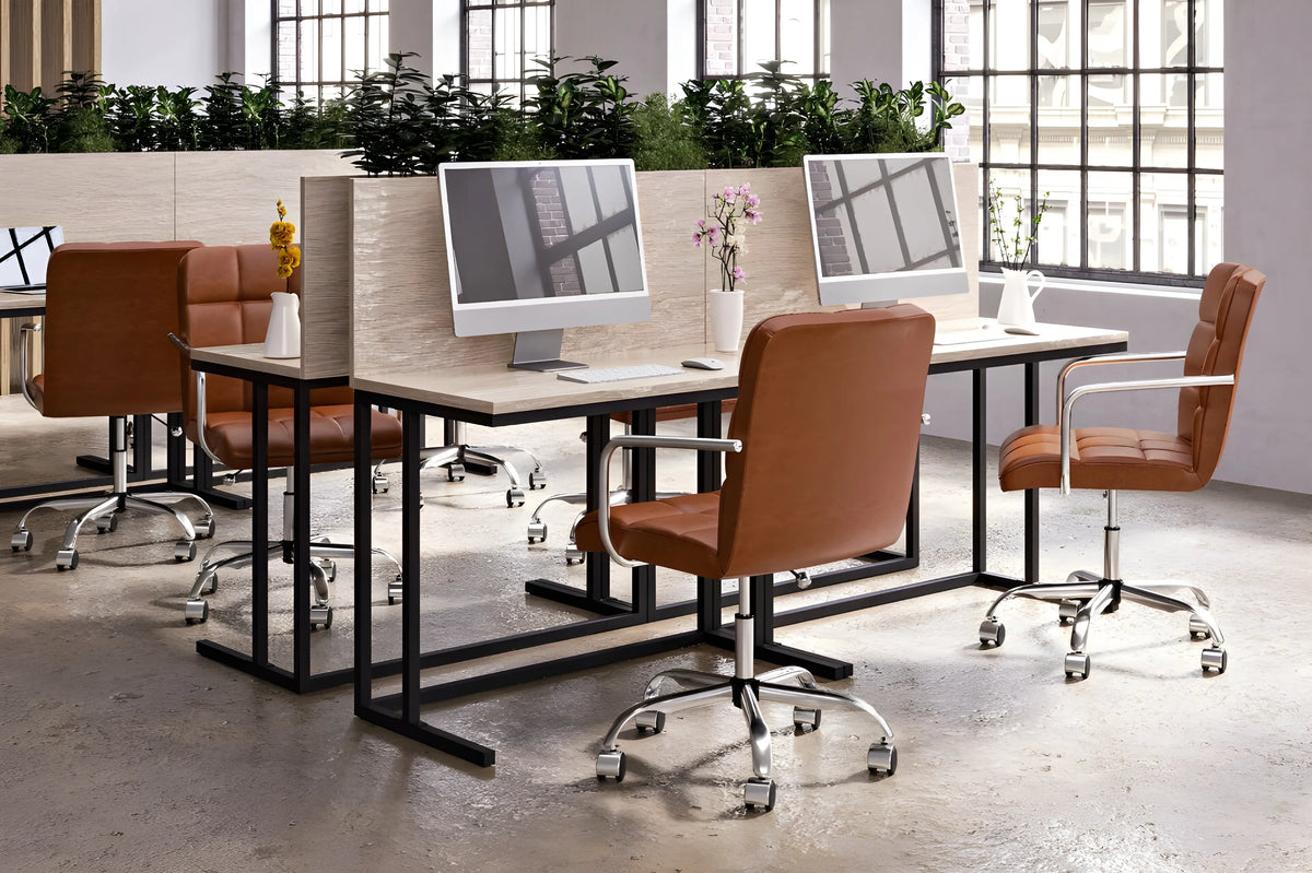 Futura Office Chair - Brown Vegan Leather and Chrome Base - With Wheels