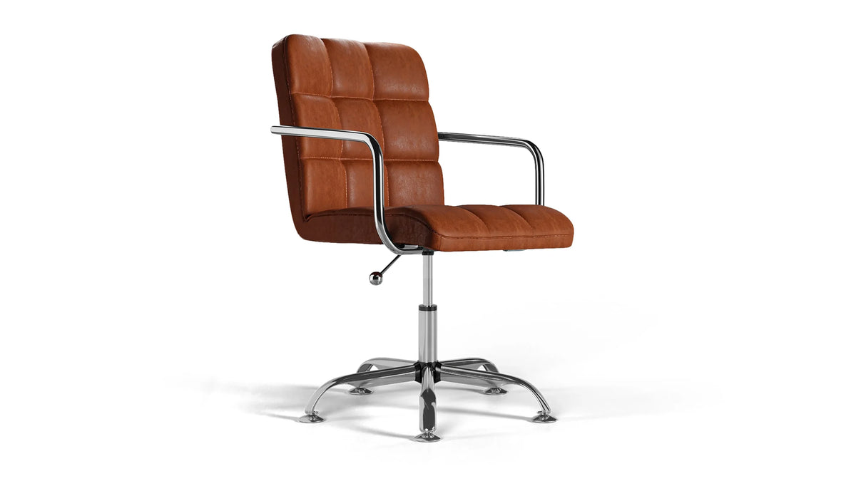 Futura Office Chair - Brown Vegan Leather and Chrome Base - Without Wheels