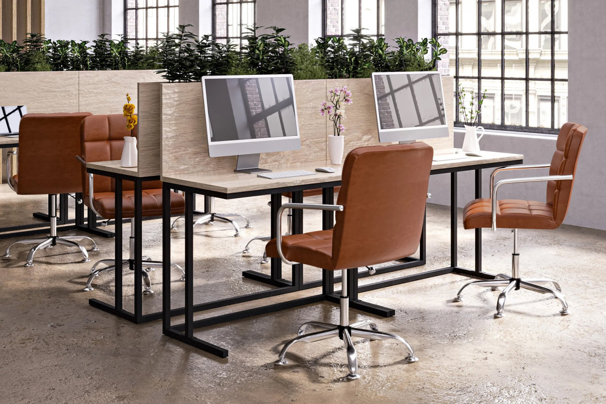 Futura Office Chair - Brown Vegan Leather and Chrome Base - Without Wheels