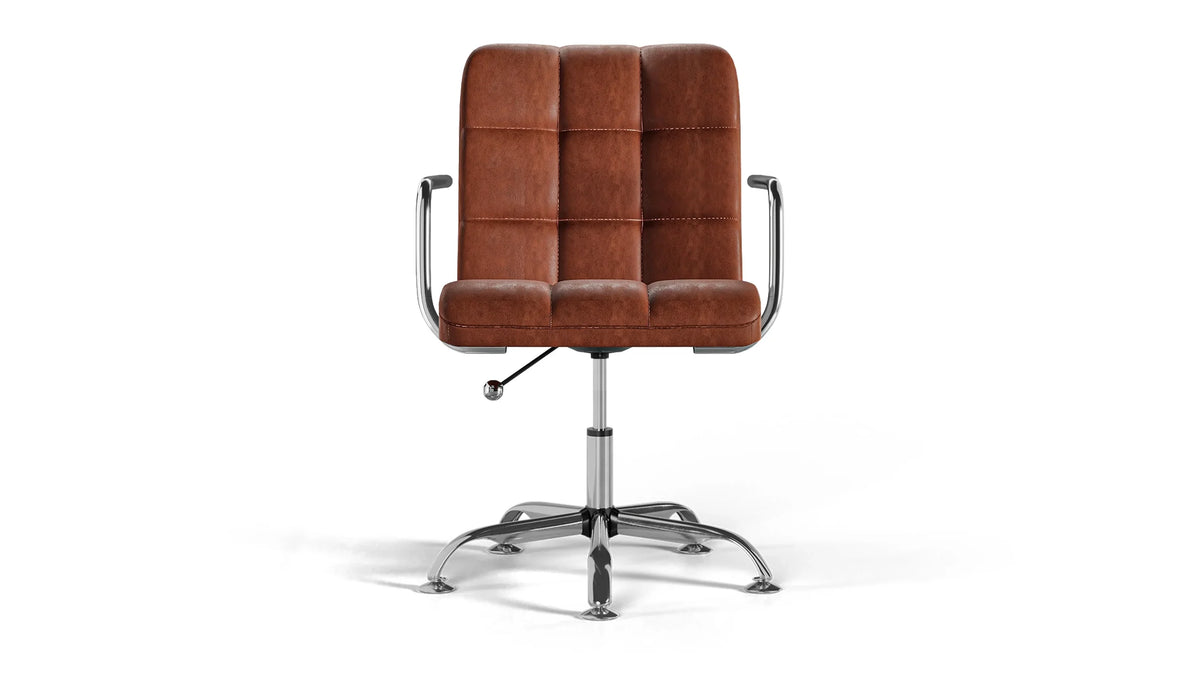 Futura Office Chair - Brown Vegan Leather and Chrome Base - Without Wheels
