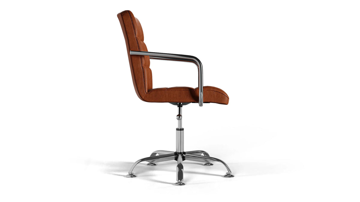 Futura Office Chair - Brown Vegan Leather and Chrome Base - Without Wheels