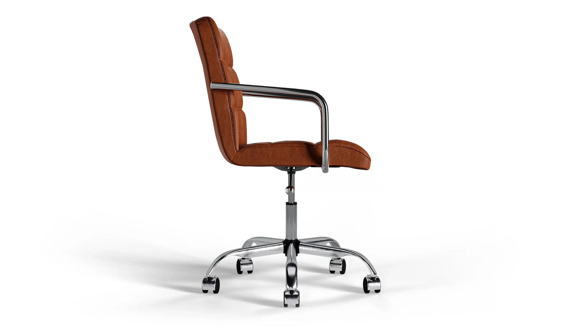 Futura Office Chair - Brown Vegan Leather and Chrome Base - With Wheels
