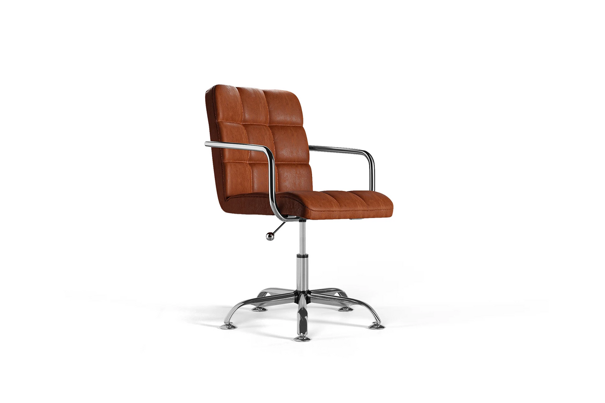 Futura Office Chair - Brown Vegan Leather and Chrome Base - Without Wheels