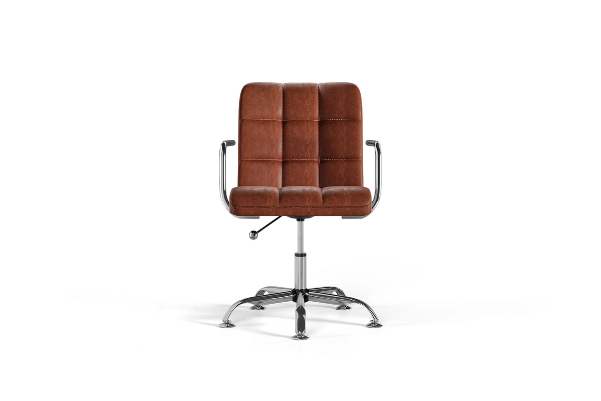 Futura Office Chair - Brown Vegan Leather and Chrome Base - Without Wheels