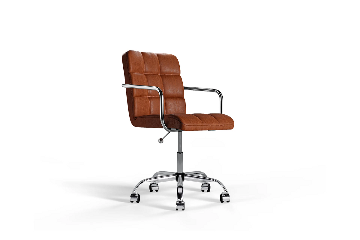 Futura Office Chair - Brown Vegan Leather and Chrome Base - With Wheels