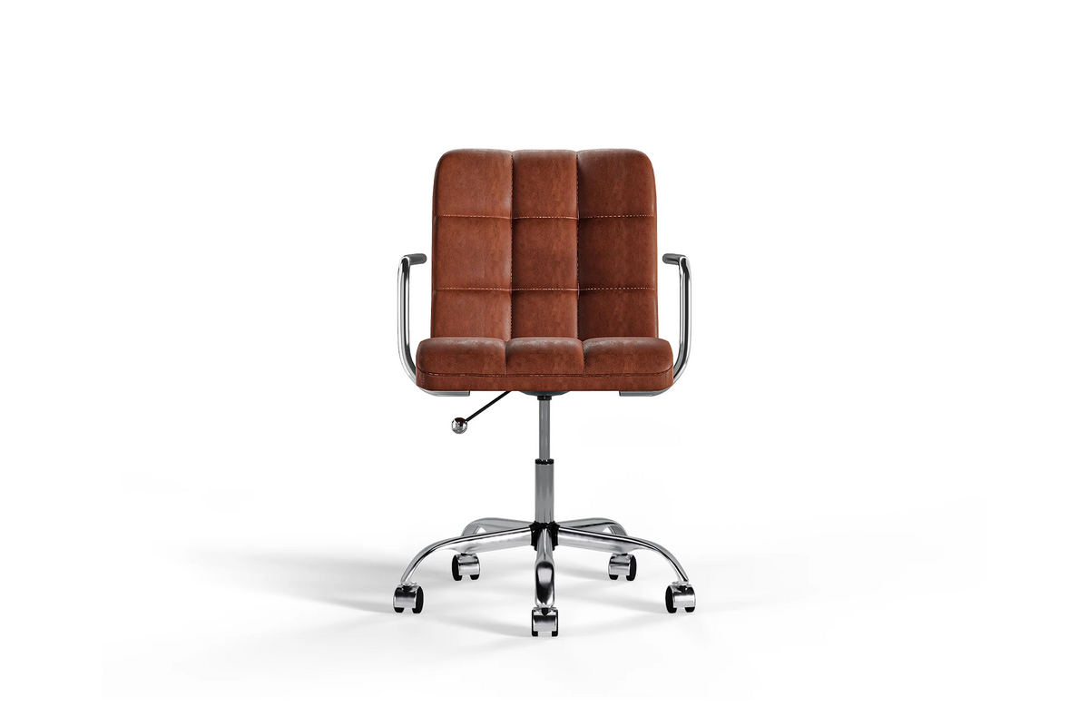 Futura Office Chair - Brown Vegan Leather and Chrome Base - With Wheels