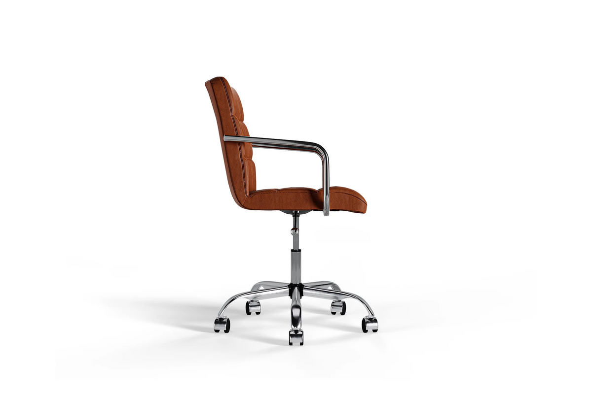 Futura Office Chair - Brown Vegan Leather and Chrome Base - With Wheels