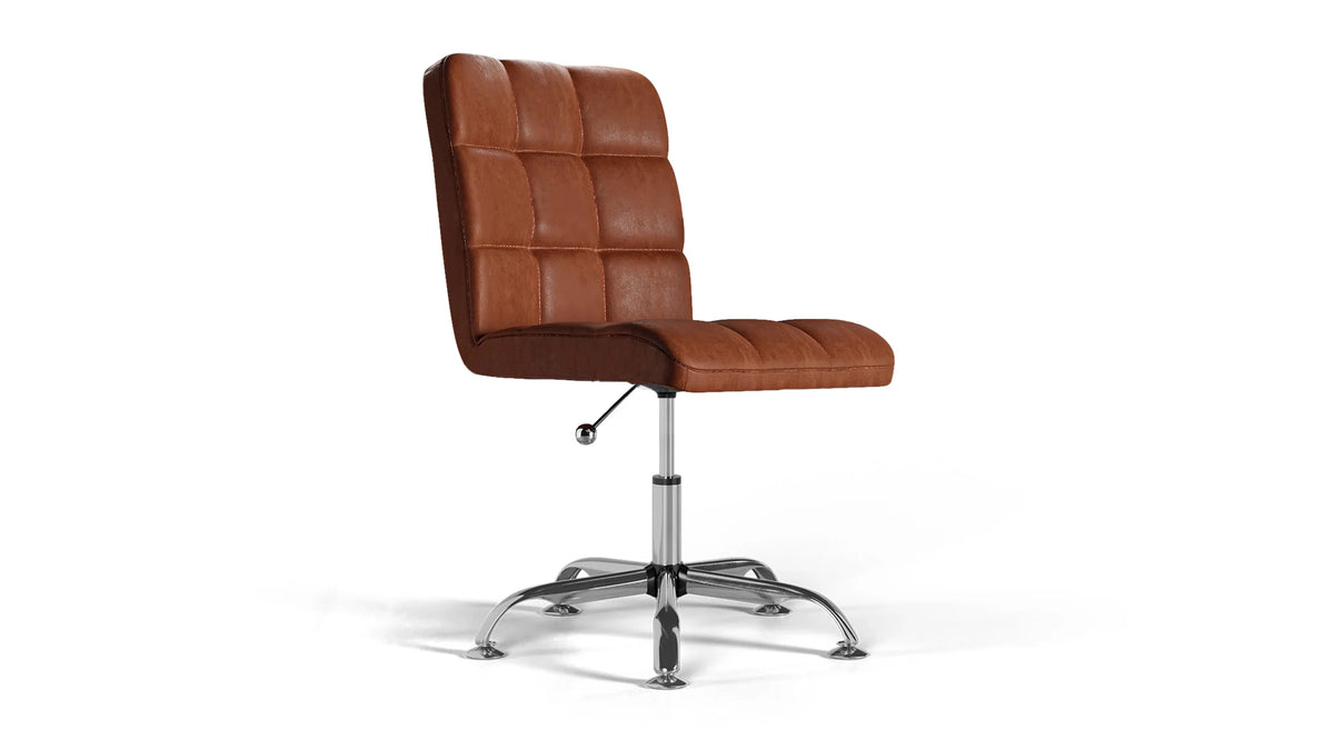 Futura Office Chair - Brown Vegan Leather and Chrome Base - Without Wheels