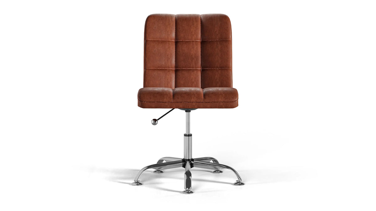 Futura Office Chair - Brown Vegan Leather and Chrome Base - Without Wheels
