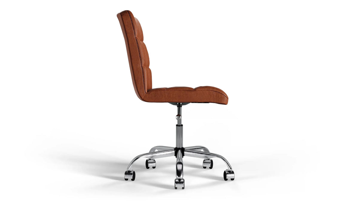 Futura Office Chair - Brown Vegan Leather and Chrome Base - With Wheels