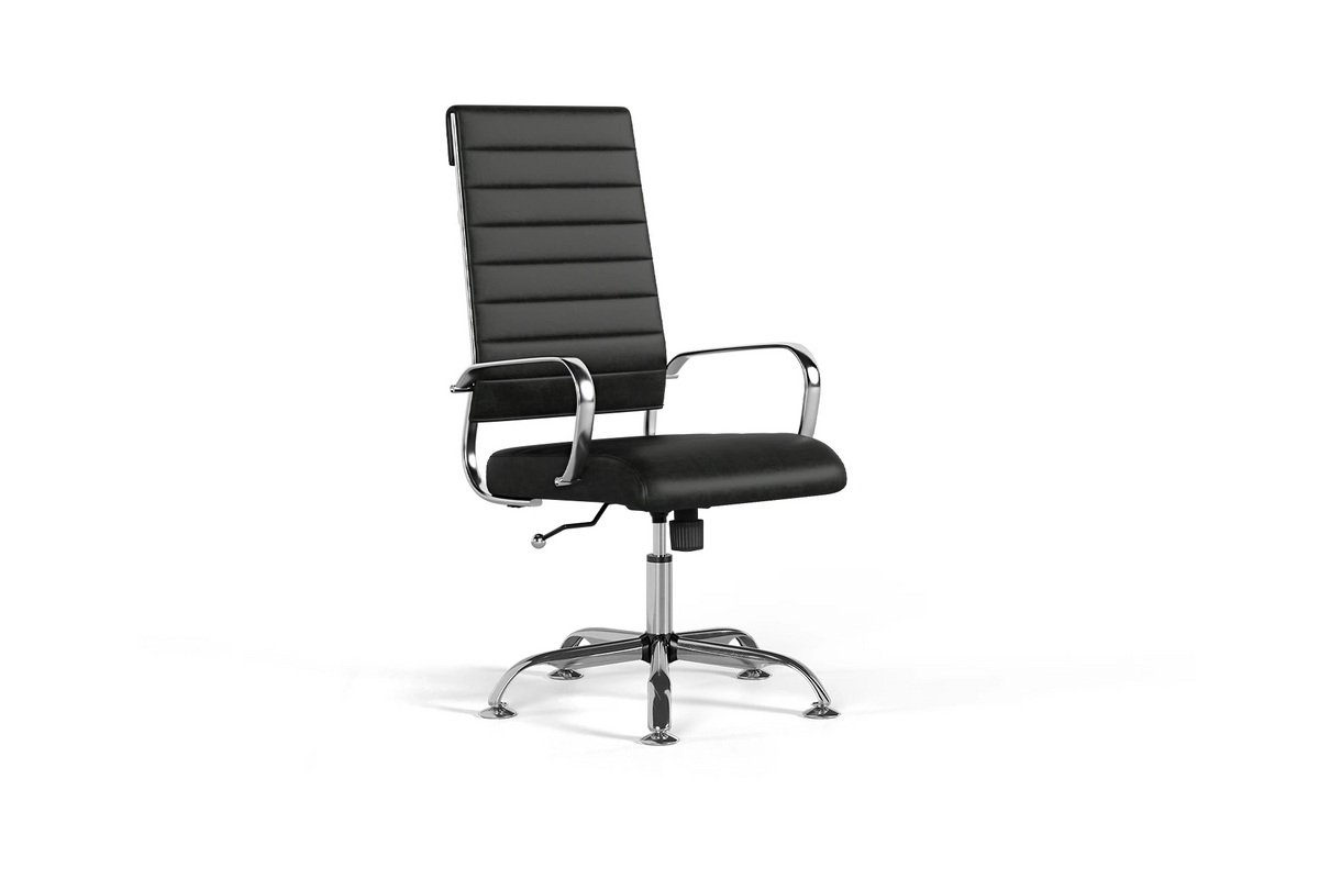 Laguna Executive Office Chair - Black Vegan Leather and Chrome Base - Without Wheels