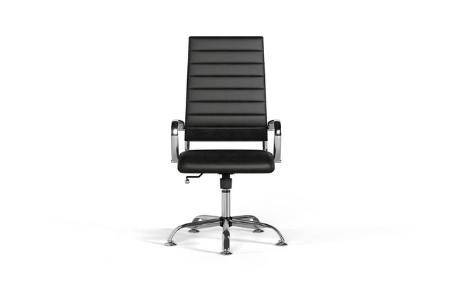 Laguna Executive Office Chair - Black Vegan Leather and Chrome Base - Without Wheels