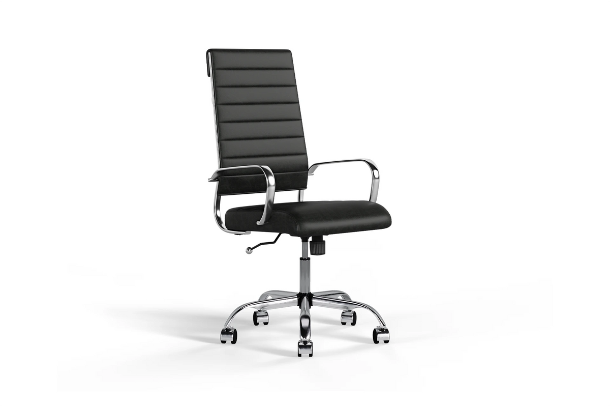 Laguna Executive Office Chair - Black Vegan Leather and Chrome Base - With Wheels