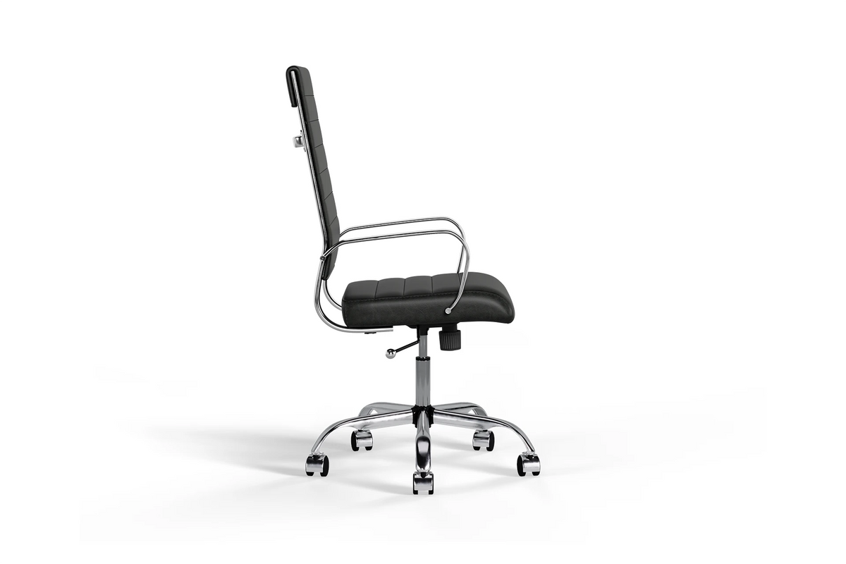 Laguna Executive Office Chair - Black Vegan Leather and Chrome Base - With Wheels