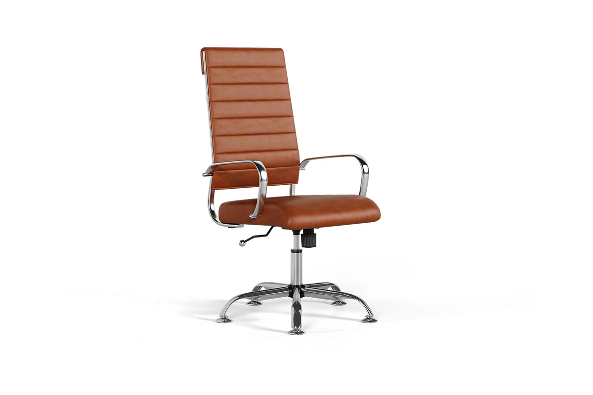 Laguna Executive Office Chair - Brown Vegan Leather and Chrome Base - Without Wheels