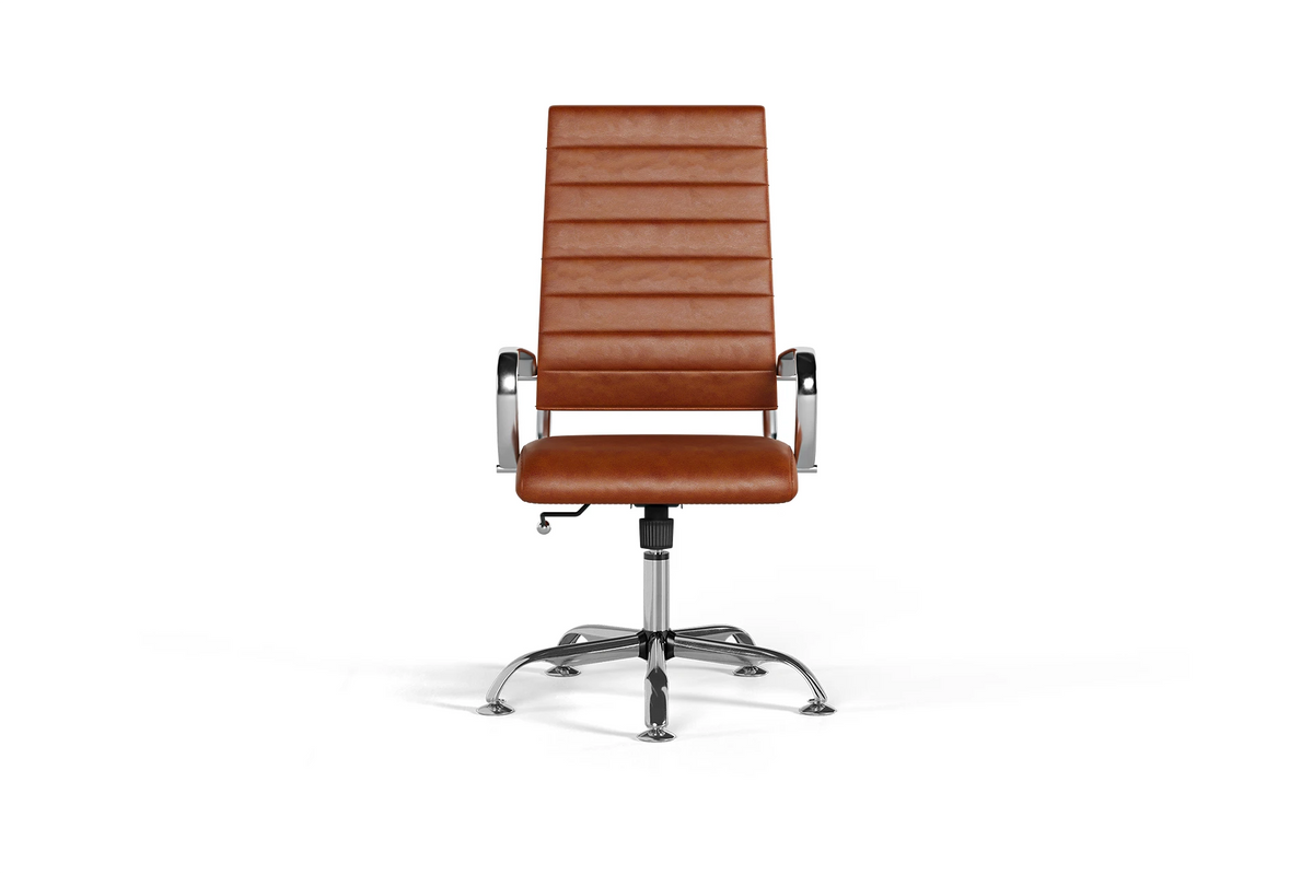 Laguna Executive Office Chair - Brown Vegan Leather and Chrome Base - Without Wheels