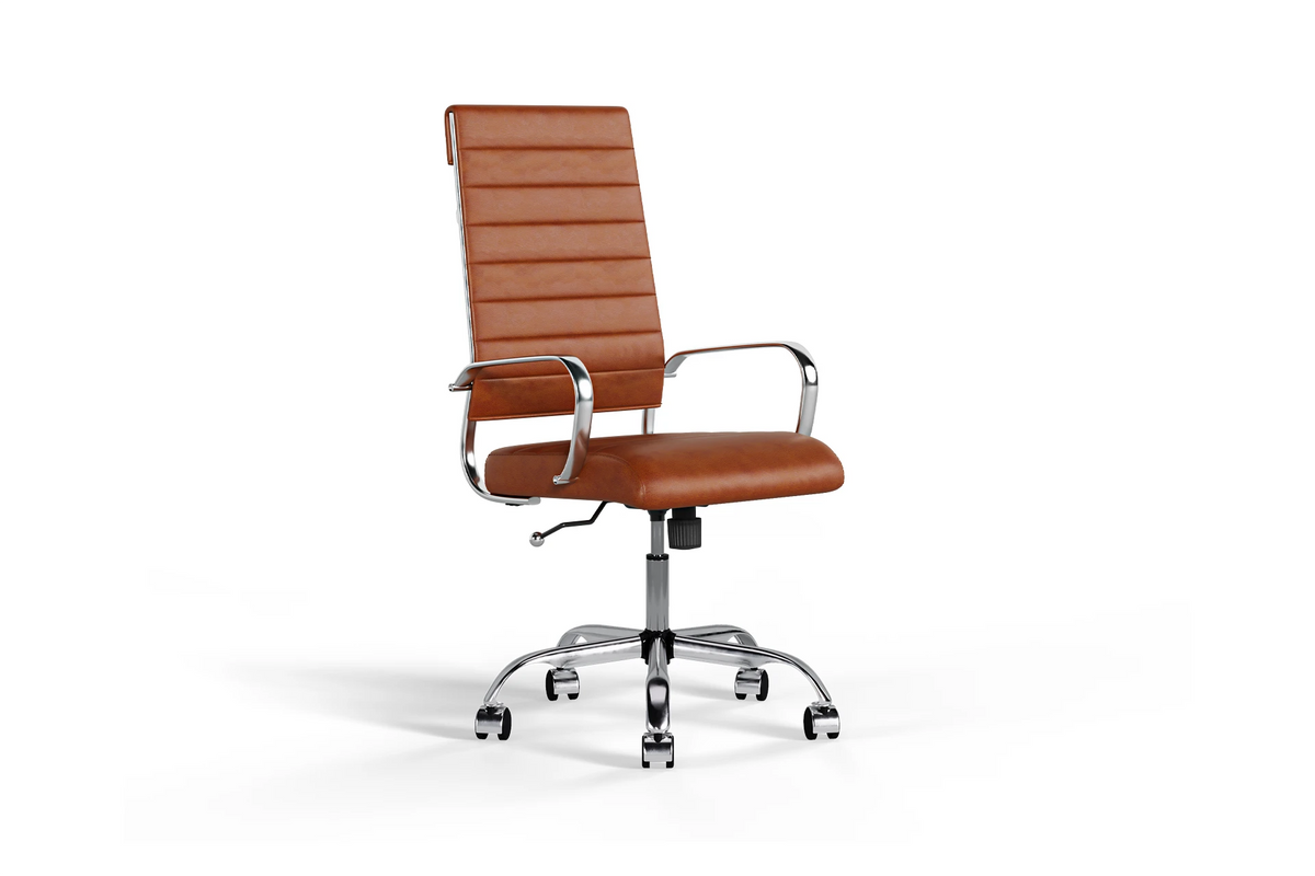 Laguna Executive Office Chair - Brown Vegan Leather and Chrome Base - With Wheels