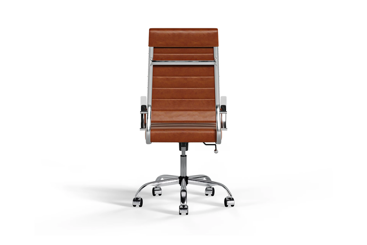 Laguna Executive Office Chair - Brown Vegan Leather and Chrome Base - With Wheels