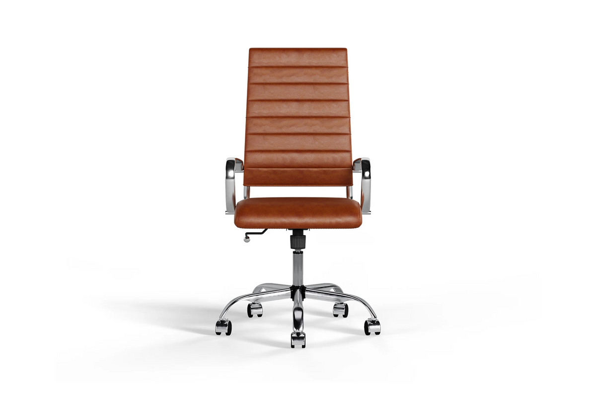 Laguna Executive Office Chair - Brown Vegan Leather and Chrome Base - With Wheels