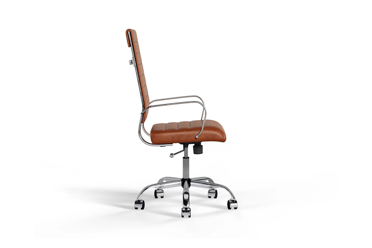 Laguna Executive Office Chair - Brown Vegan Leather and Chrome Base - With Wheels