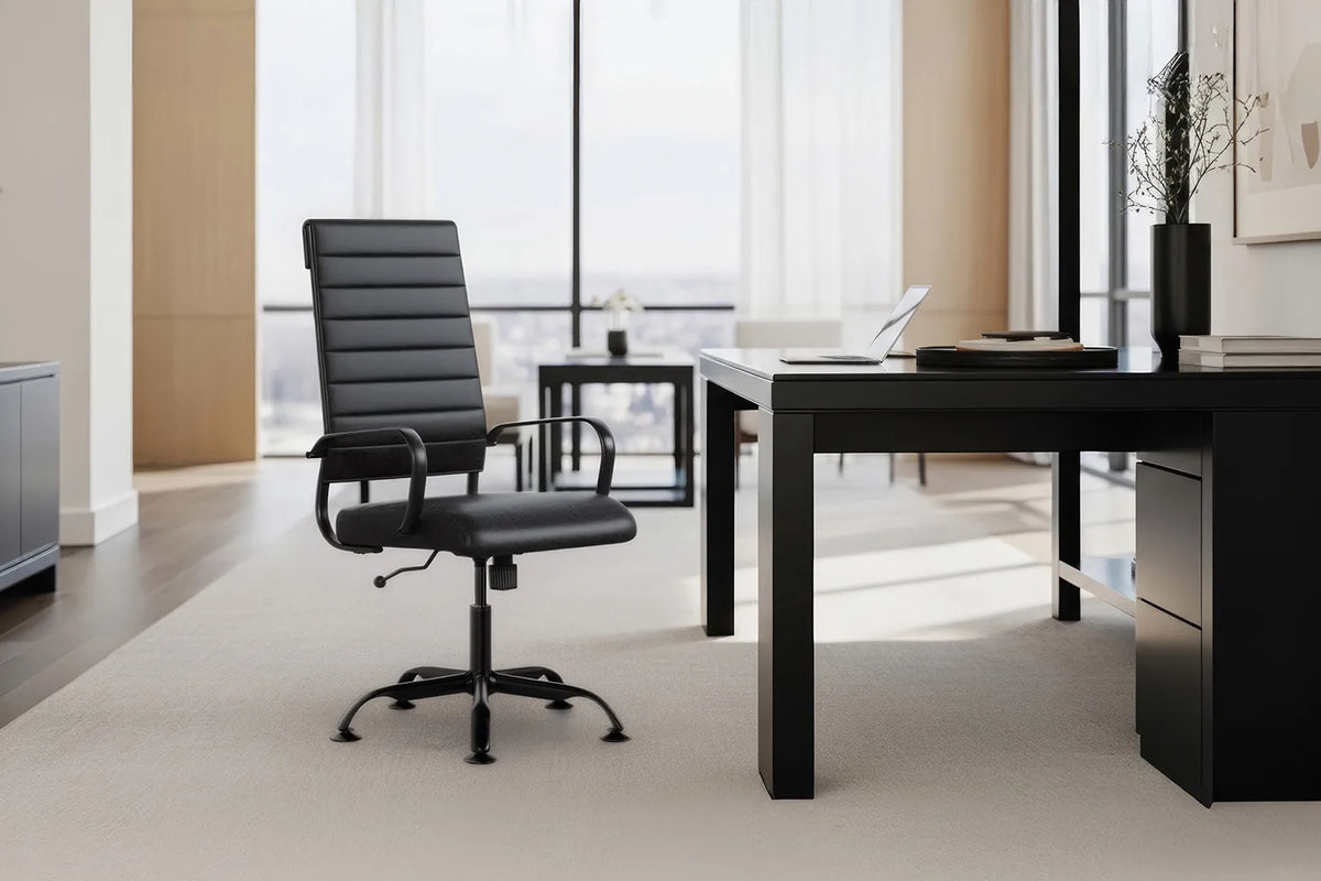 Laguna Executive Office Chair - Black Vegan Leather and Black Base - Without Wheels