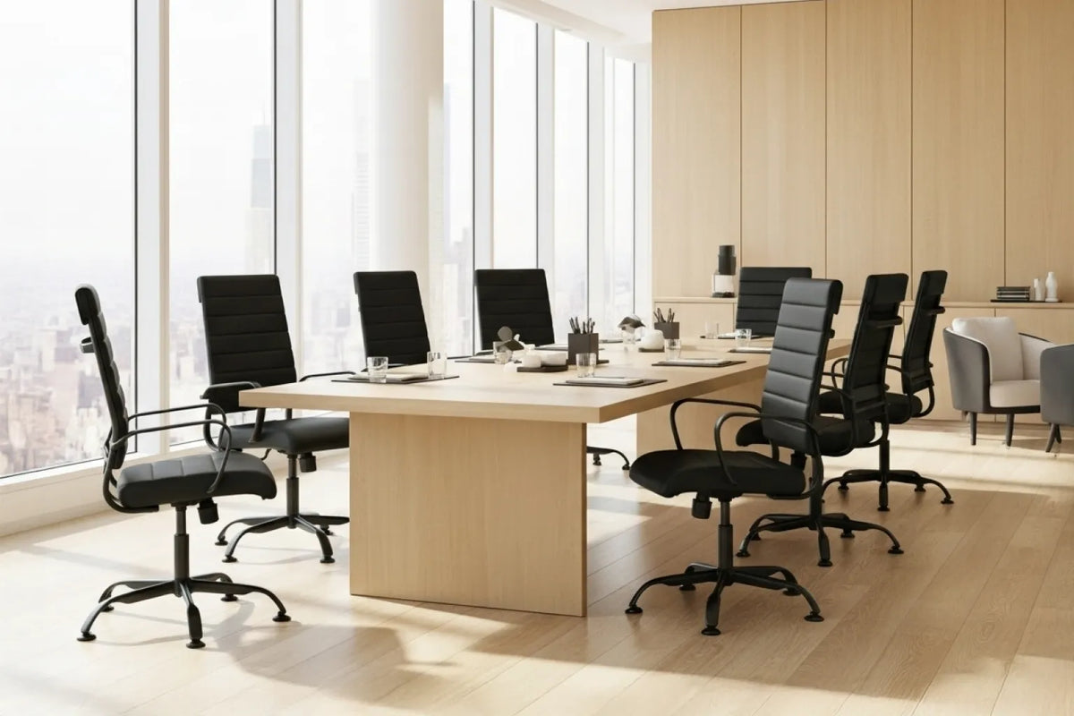 Laguna Executive Office Chair - Black Vegan Leather and Black Base - Without Wheels