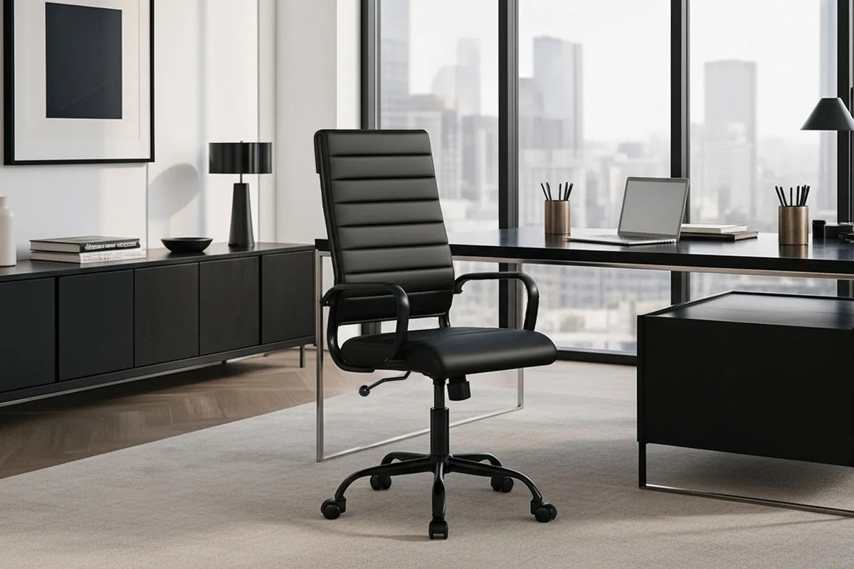 Laguna Executive Office Chair - Black Vegan Leather and Black Base - With Wheels