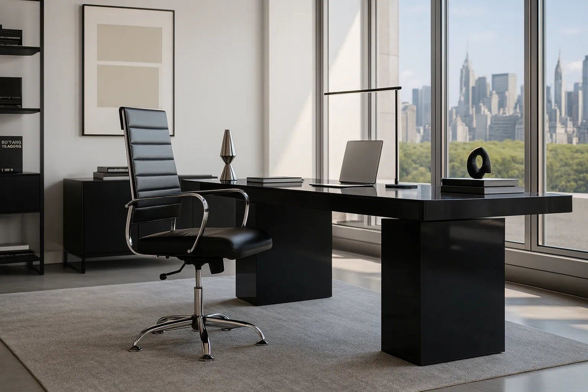 Laguna Executive Office Chair - Black Vegan Leather and Chrome Base - Without Wheels