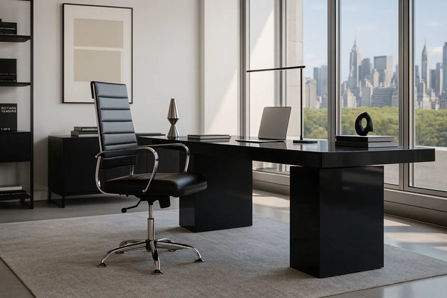 Laguna Executive Office Chair - Black Vegan Leather and Chrome Base - Without Wheels