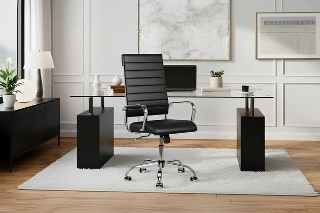 Laguna Executive Office Chair - Black Vegan Leather and Chrome Base - With Wheels